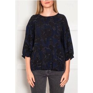 Essentiel Antwerp Navy Black Floral Patterned Top Blouse Sz 36 US S